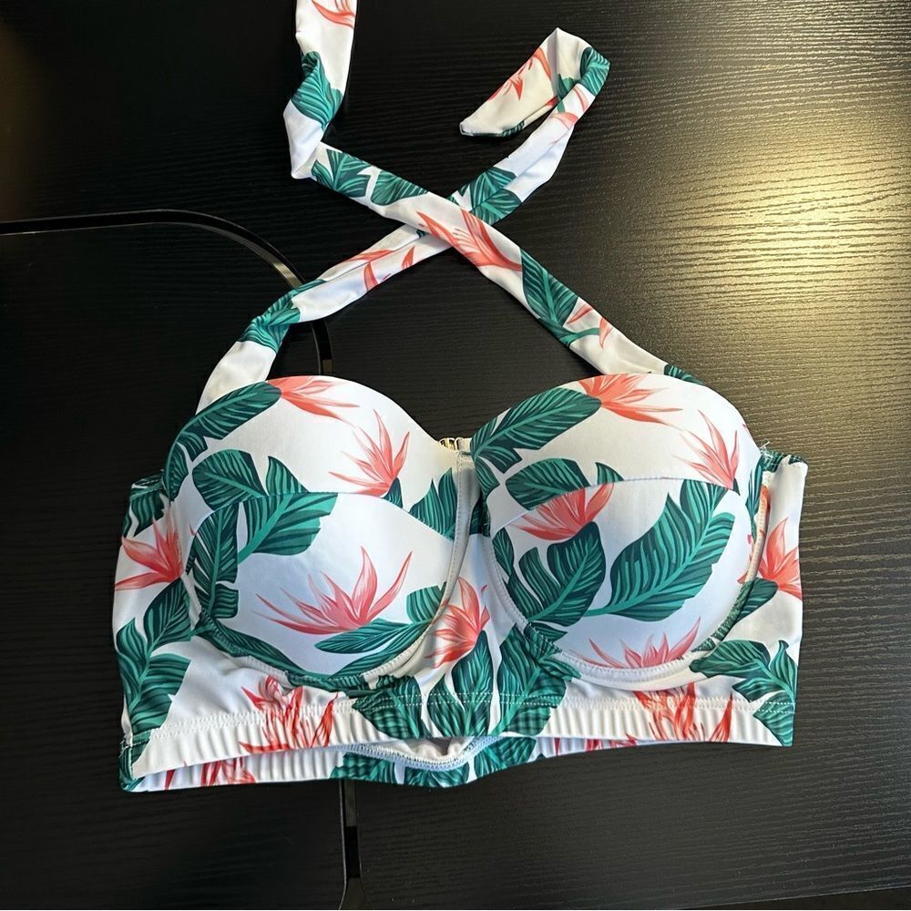 FeelinGirl Retro 50s Floral Halter Swimsuit Bathing Suits Bikini Top, 18